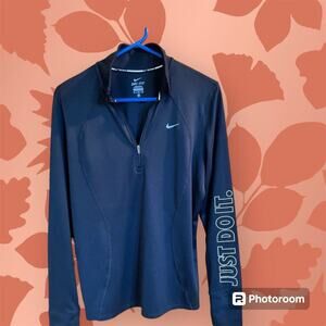 Nike women’s XL “JUST DO IT” logo, Dri-FIT black 1/4 zip long sleeve